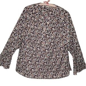 Elaine Rose Floral Print Long Bell Sleeves Blouse Size 3X Jewel Neck Fall Colors
